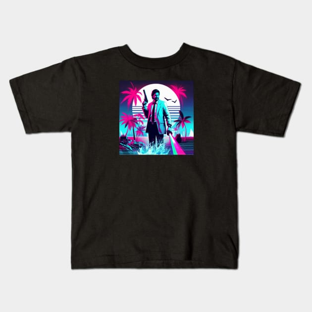 Alan Wake Vaporwave Kids T-Shirt by 2Divided